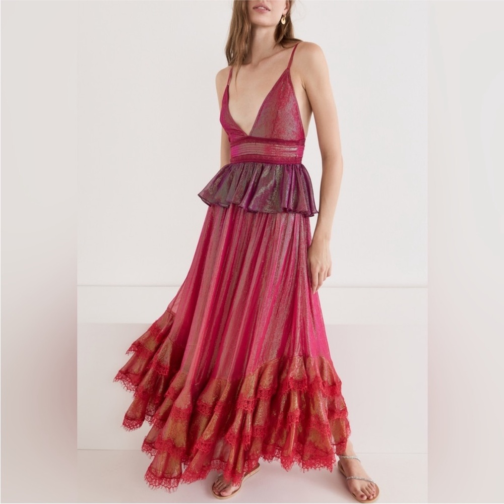 Rococo Sand Emi Layered Metallic Maxi Dress NWT